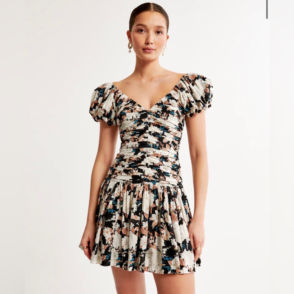 Abercrombie Drama Puff Sleeve Ruched Mini Dress